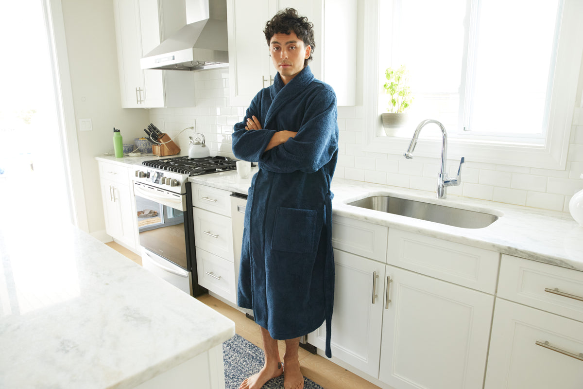 Organic Cotton Extra Heavyweight Terry Long Robe - Dark Navy