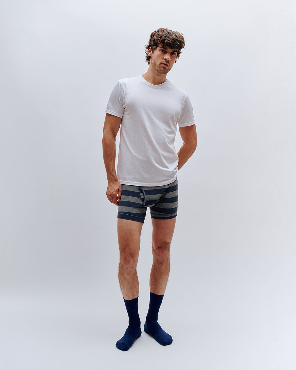 Organic Cotton Boxer Briefs - Charcoal Navy Stripe