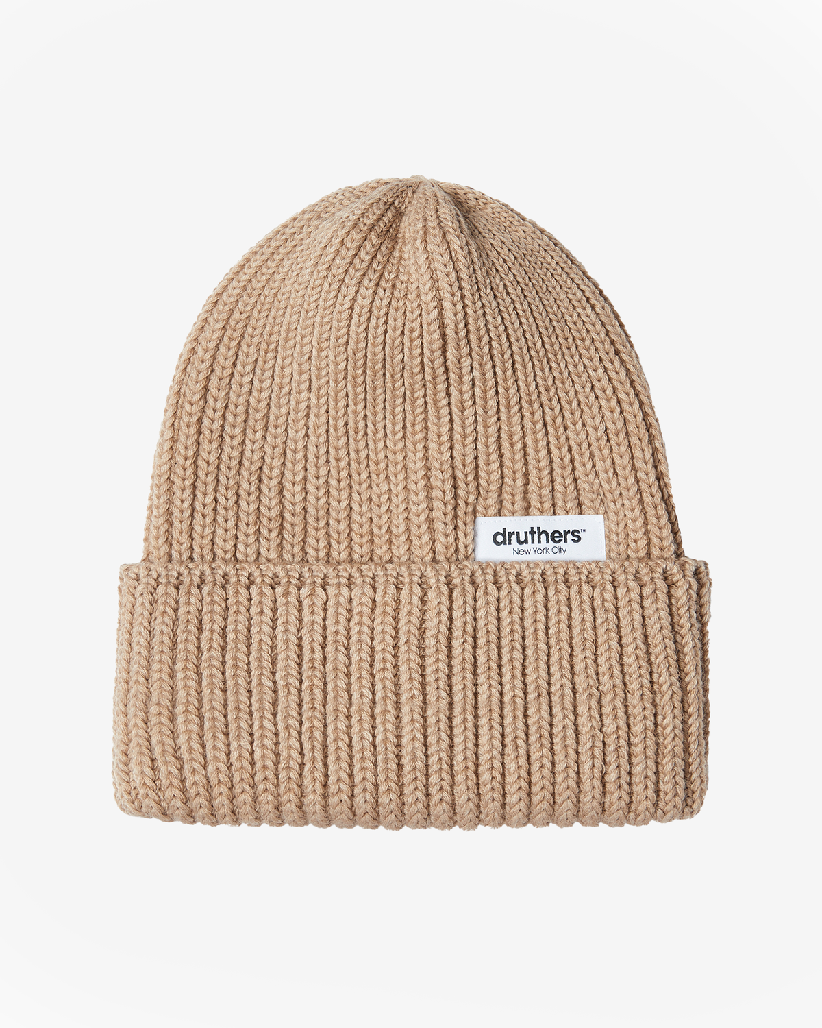 Merino Wool Big Knit Cardigan Beanie - Camel