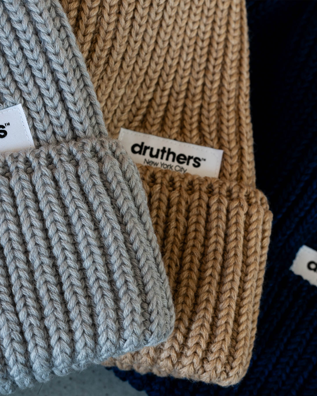 Merino Wool Big Knit Cardigan Beanie - Camel