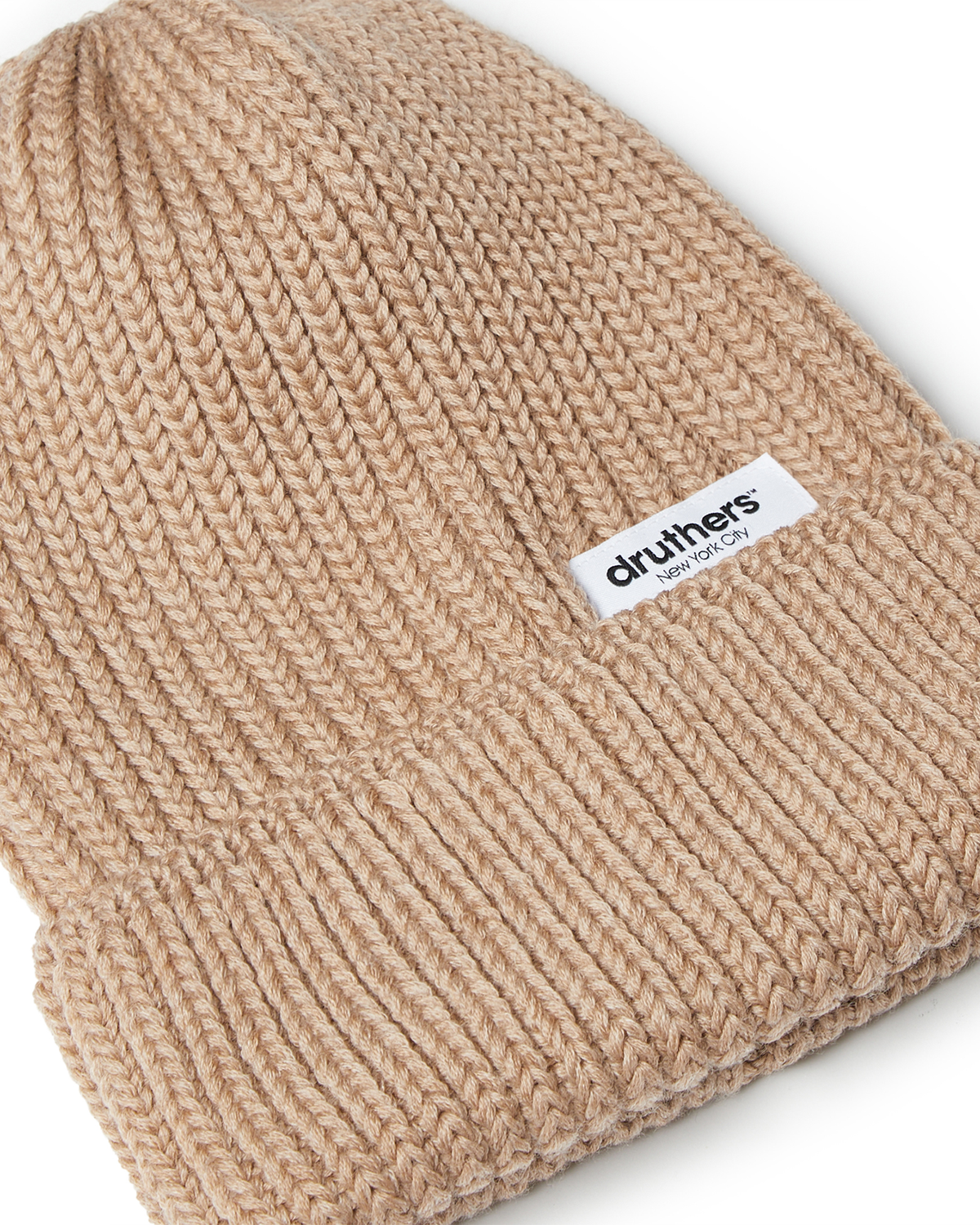 Merino Wool Big Knit Cardigan Beanie - Camel