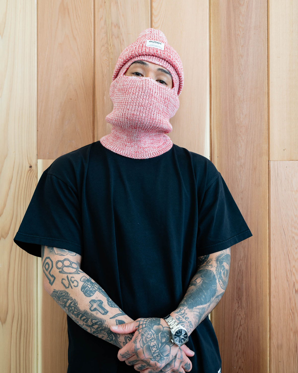 Merino Wool Big Knit Balaclava - Red Melange