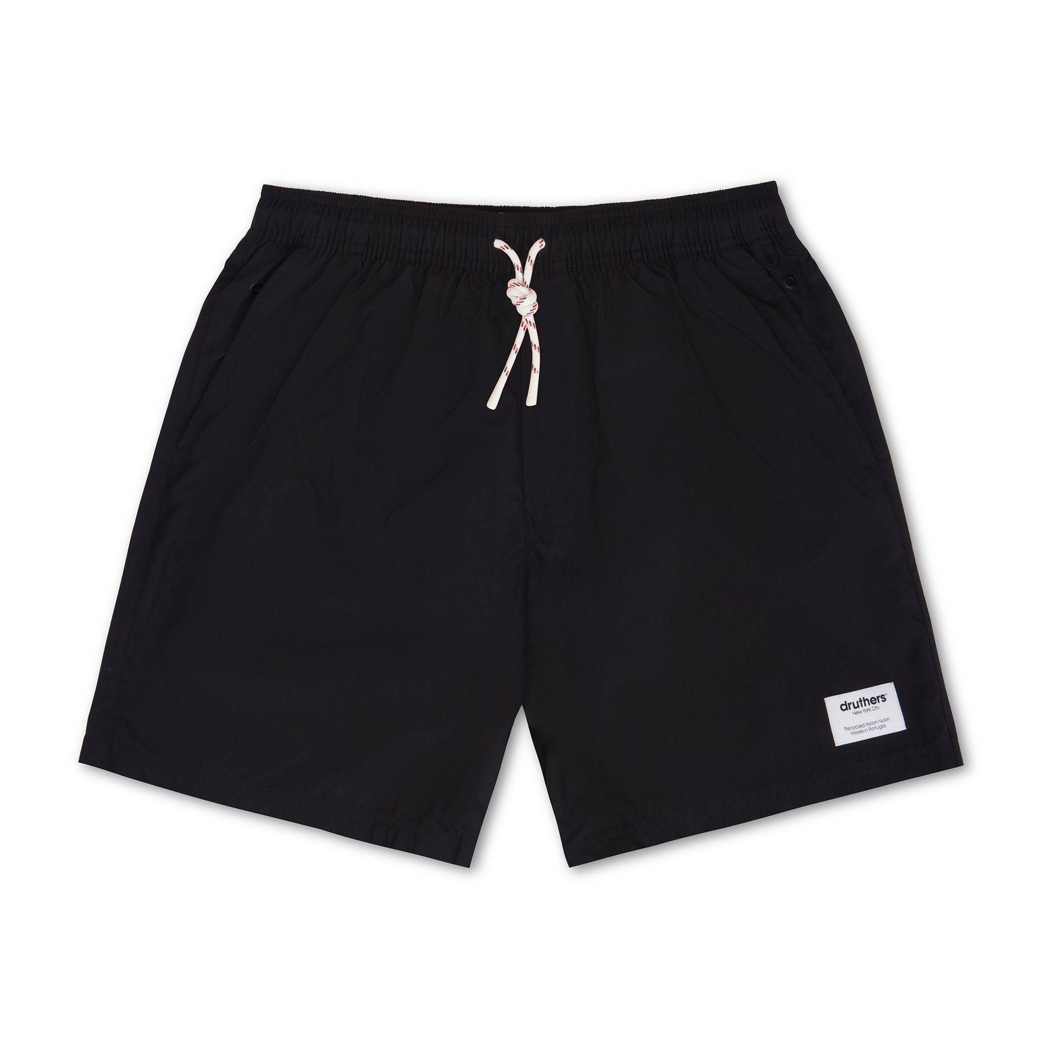 Italian Recycled Nylon Swim Trunk Black Druthers NYC
