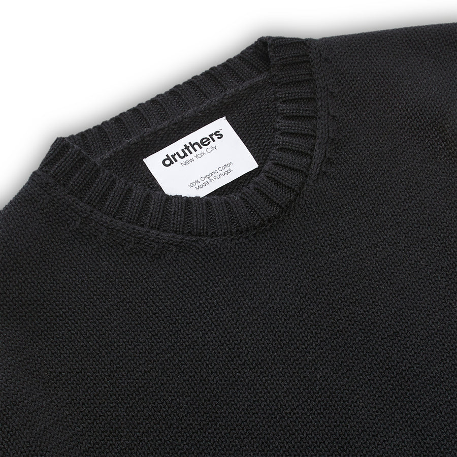 Italian Organic Cotton Crew Neck Sweater - Black