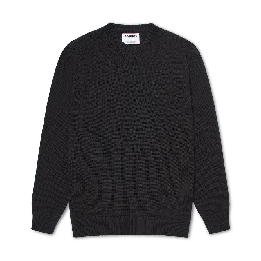 Italian Organic Cotton Crew Neck Sweater - Black