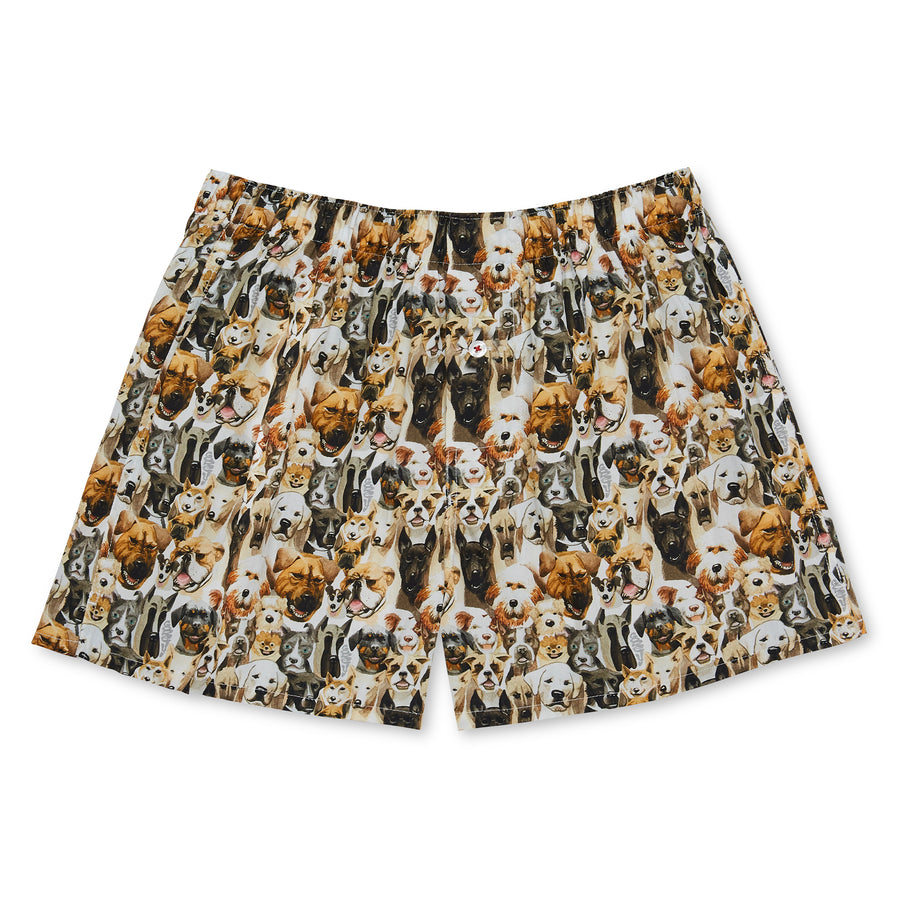 Organic Cotton Watercolor Dogs Boxer Shorts - White