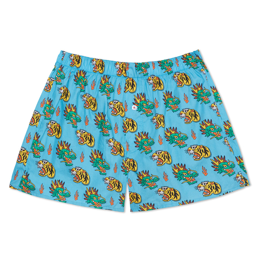 Organic Cotton Kiku Punk Dragons Boxer Short - Blue