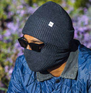 Merino Wool Balaclava Rib Knit Beanie