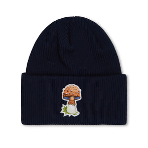 Organic Cotton Mushroom Rib Knit Beanie - Navy