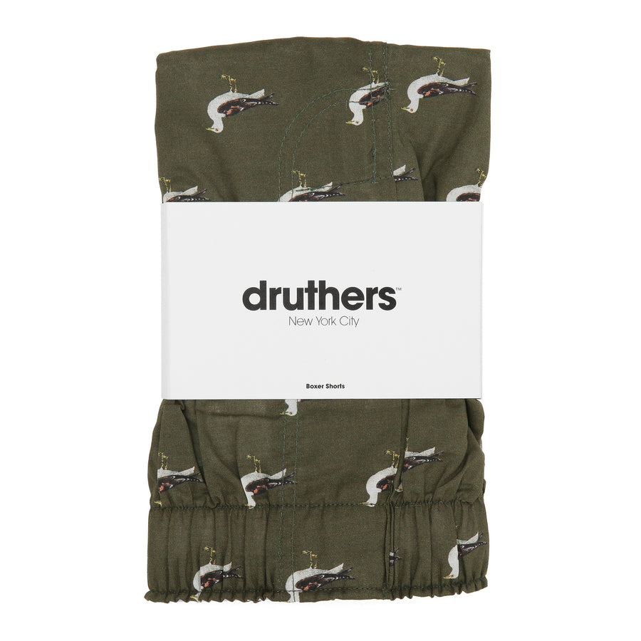 Organic Cotton Seagulls Boxer Shorts - Olive