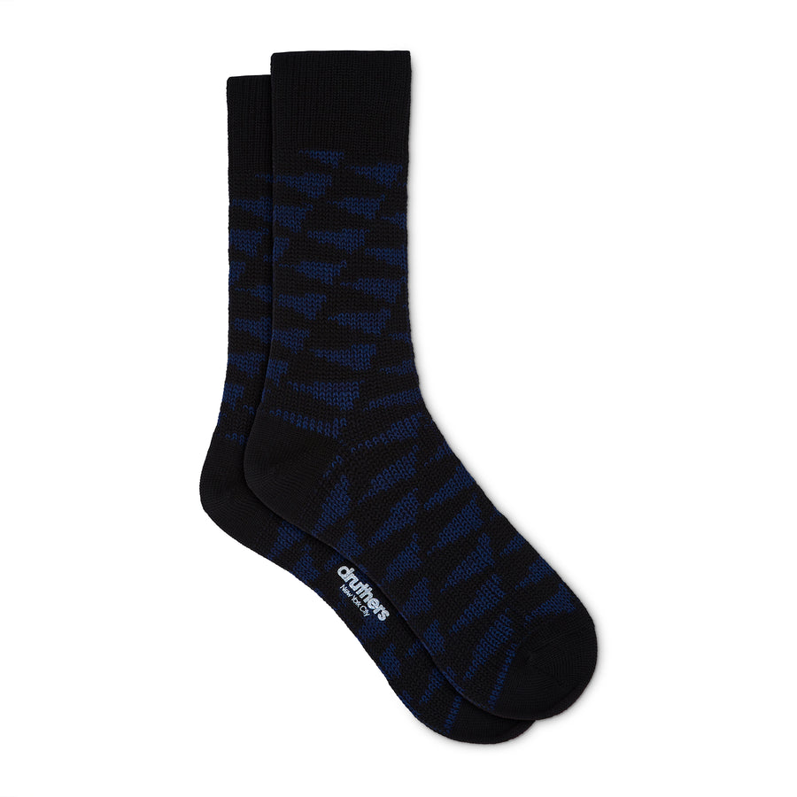 Pilgrim Surf + Supply Merino Wool Pennant Repeat Dress Sock - Blue Black