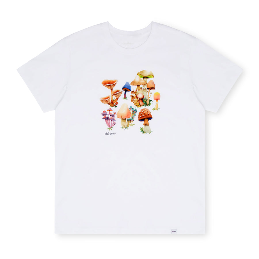 Organic Cotton Seb Gorey Watercolor Shrooms T-Shirt - White